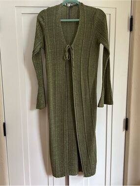 Anthropologie Olive Green Ribbed Long Cardigan